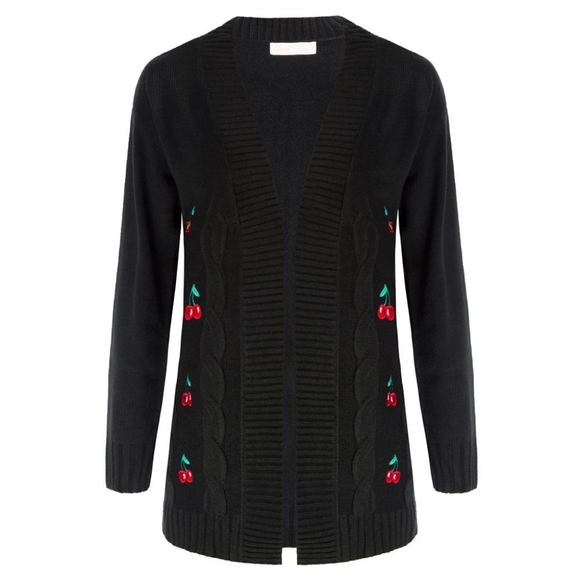 NWT - Belle Poque Retro Vintage Style Cherry Printed Open Front Cardigan-XL - Picture 3 of 13